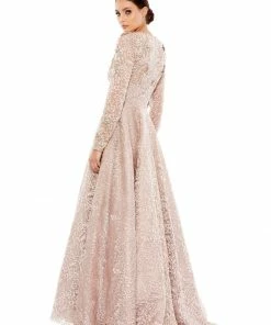 Mac Duggal Long Sleeve A-Line Floral Applique Gown