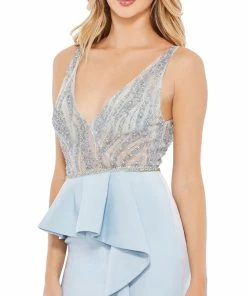 Mac Duggal Shop For Embellished Illusion Sleeveless Peplum Gown