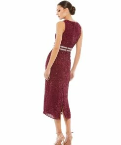 Mac Duggal Shop For Sequined Sleeveless Midi Sheath Dress
