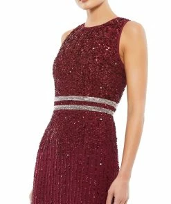 Mac Duggal Shop For Sequined Sleeveless Midi Sheath Dress