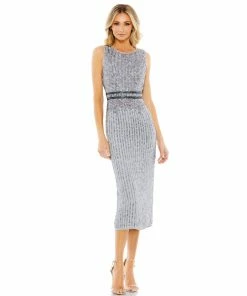 Mac Duggal Shop For Sequined Sleeveless Midi Sheath Dress