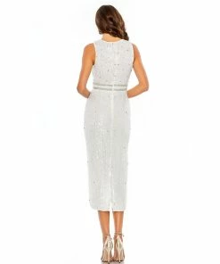 Mac Duggal Shop For Sequined Sleeveless Midi Sheath Dress