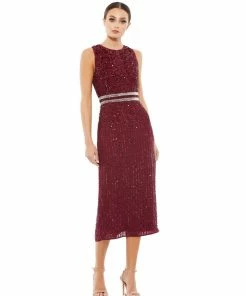Mac Duggal Shop For Sequined Sleeveless Midi Sheath Dress