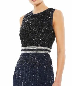 Mac Duggal Shop For Sequined Sleeveless Midi Sheath Dress