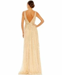 Mac Duggal Shop For Sequined Illusion Plunge Neck A-Line Gown