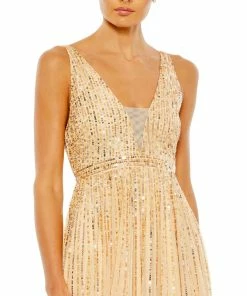 Mac Duggal Shop For Sequined Illusion Plunge Neck A-Line Gown