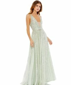 Mac Duggal Shop For Sequined Illusion Plunge Neck A-Line Gown