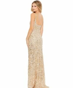 Mac Duggal Soft Gold Sequined Evening Gown Shop For
