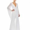 Mac Duggal Fully Sequined Plunging White Jumpsuit