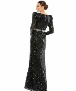 Mac Duggal Sequined Puff Shoulder Rhinestone Dot Gown Shop For