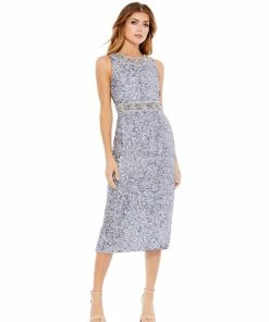 Mac Duggal Sleeveless Embellished Midi Sheath Dress