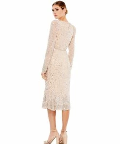 Mac Duggal Sequined Long Sleeve Midi Trumpet Dress Shop For