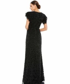 Mac Duggal Floral Embellished Flutter Sleeve Evening Gown Shop For
