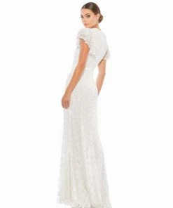 Mac Duggal Floral Embellished Flutter Sleeve Evening Gown Shop For