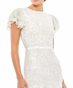 Mac Duggal Floral Embellished Flutter Sleeve Evening Gown Shop For