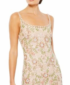 Mac Duggal Floral Beaded Midi Sheath Dress