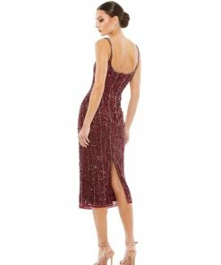 Mac Duggal Embellished Square Neck Midi Sheath Dress