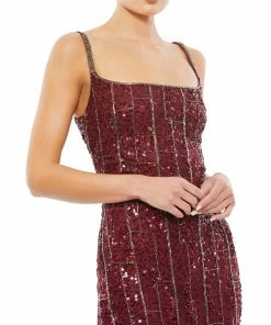 Mac Duggal Embellished Square Neck Midi Sheath Dress