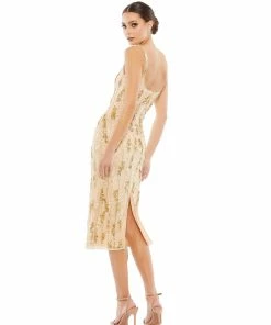 Mac Duggal Embellished Square Neck Midi Sheath Dress