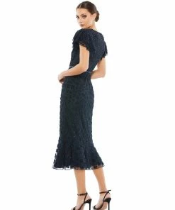 Mac Duggal Floral Embellished Flounce Sleeve Midi Dress Mother Of The Bride + Groom Dresses