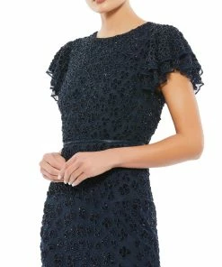 Mac Duggal Floral Embellished Flounce Sleeve Midi Dress Mother Of The Bride + Groom Dresses