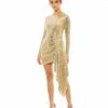 Mac Duggal Short Dresses Metallic Long Sleeve Sequined Mini Dress