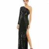 Mac Duggal Shop For Sequined One Sleeve High Slit Gown