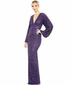 Mac Duggal Sequined Bishop Sleeve Gown Shop For