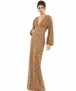Mac Duggal Sequined Bishop Sleeve Gown Shop For