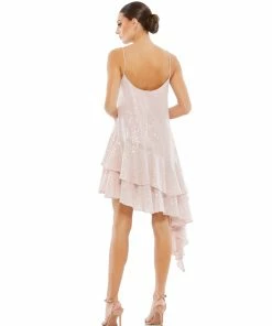 Mac Duggal Short Dresses Sequined Ruffle Hem Sleeveless Cocktail Dress