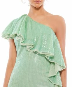 Mac Duggal One Shoulder Sequined Ruffle Mini Dress Shop For