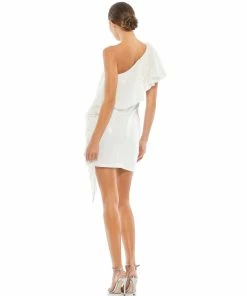 Mac Duggal One Shoulder Sequined Ruffle Mini Dress Shop For