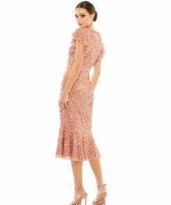 Mac Duggal Shop For Sequined Flutter Sleeve Midi Dress