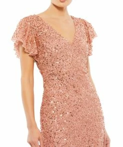 Mac Duggal Shop For Sequined Flutter Sleeve Midi Dress