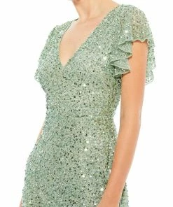 Mac Duggal Shop For Sequined Flutter Sleeve Midi Dress