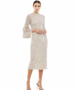 Mac Duggal Shop For Tiered Ruffle 3/4 Sleeve Cocktail Dress