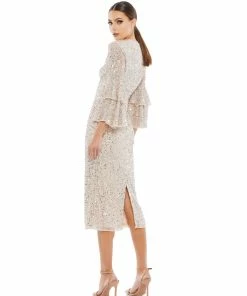 Mac Duggal Shop For Tiered Ruffle 3/4 Sleeve Cocktail Dress