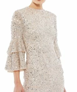 Mac Duggal Shop For Tiered Ruffle 3/4 Sleeve Cocktail Dress