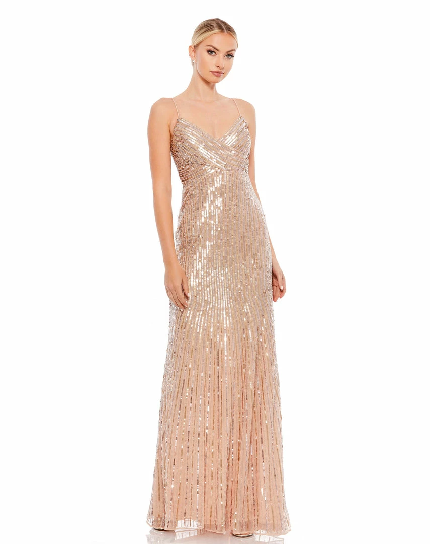 Mac Duggal Sequined Spaghetti Strap V-Neck Gown 1 Mac Duggal Sequined Spaghetti Strap V-Neck Gown