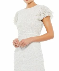 Mac Duggal Floral Embellished Flutter Sleeve Midi Dress