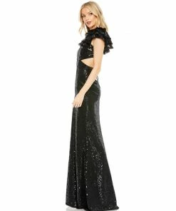 Mac Duggal Shop For Sequined Ruffled Cutout Open Back Gown