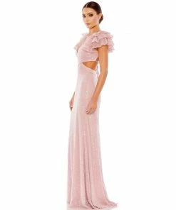 Mac Duggal Shop For Sequined Ruffled Cutout Open Back Gown