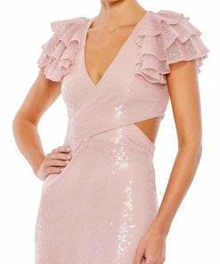 Mac Duggal Shop For Sequined Ruffled Cutout Open Back Gown
