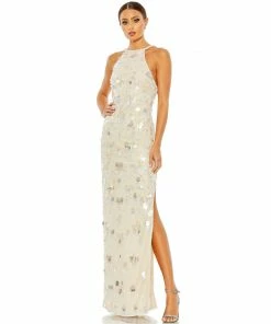 Mac Duggal Crystal Embellished Cascade Open Back Column Gown