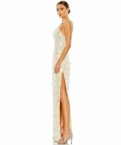 Mac Duggal Crystal Embellished Cascade Open Back Column Gown