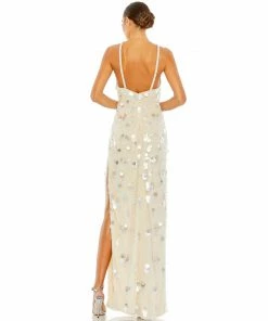Mac Duggal Crystal Embellished Cascade Open Back Column Gown
