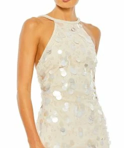 Mac Duggal Crystal Embellished Cascade Open Back Column Gown