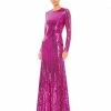 Mac Duggal Sequined Long Sleeve High Neck Open Back Gown
