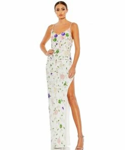 Mac Duggal Embellished Lace Sleeveless V Neck Gown