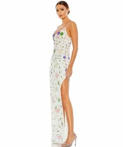 Mac Duggal Embellished Lace Sleeveless V Neck Gown